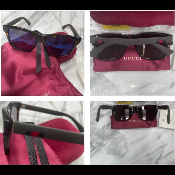 GUCCI COOL UNISEX HAVANA AND BLUE MIRROR SUNGLASSES - Picture 16 of 16